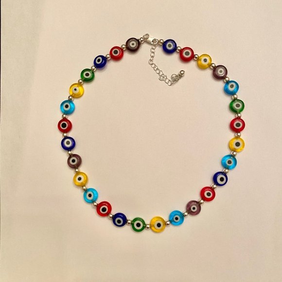 Multicolored "Evil Eye" Necklace, 15"+ - Picture 5 of 6